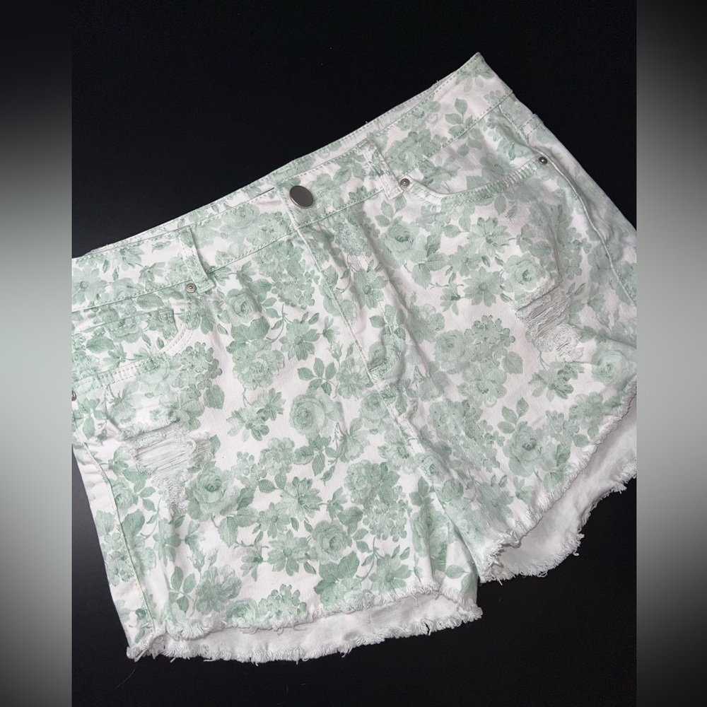 Sapphire Ink Floral Raw Hem distressed high waist shorts Size 11 EUC